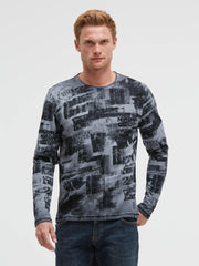 Longsleeve mit All Over Print in Used-Optik black rock
