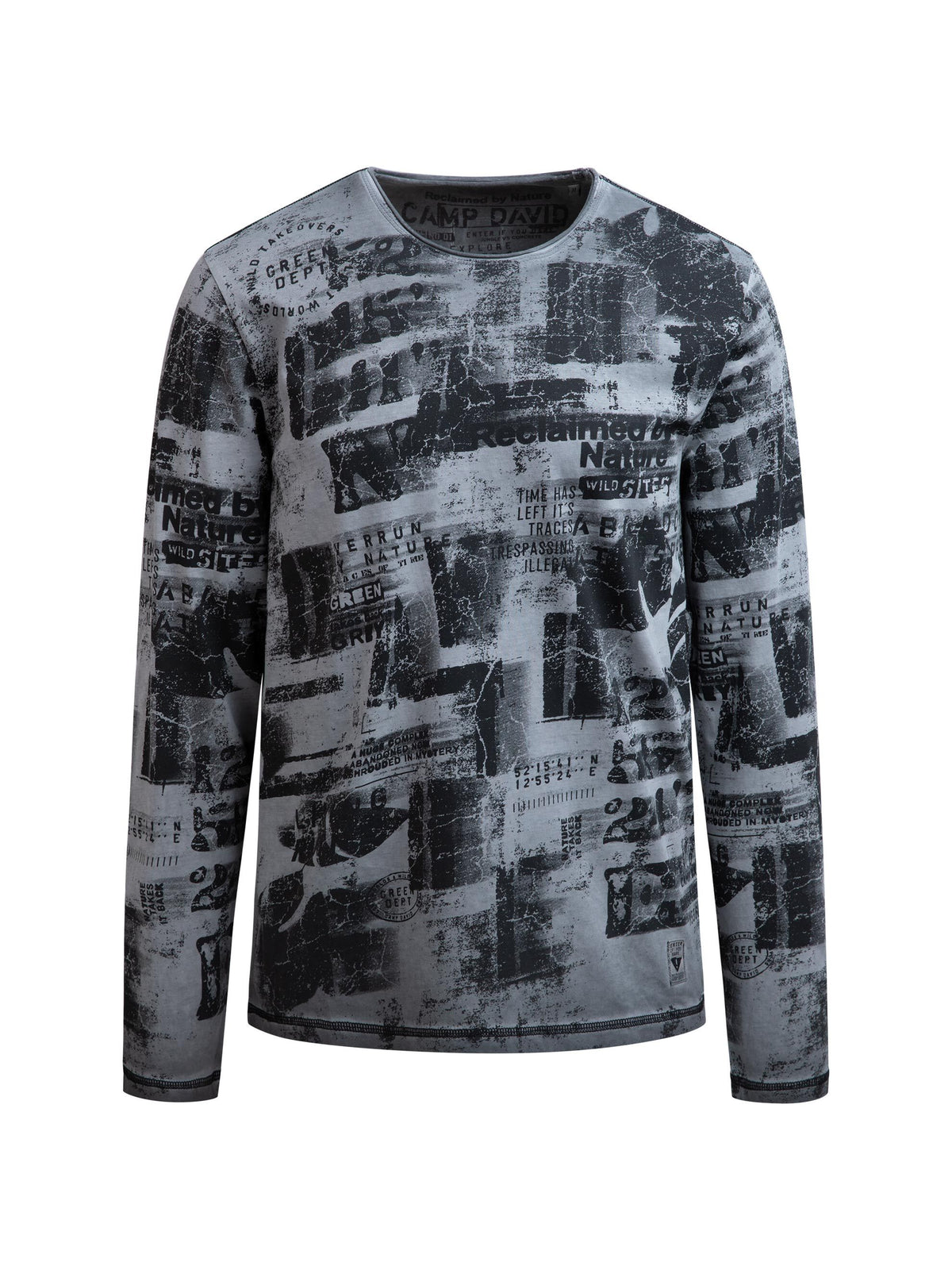 Longsleeve mit All Over Print in Used-Optik black rock
