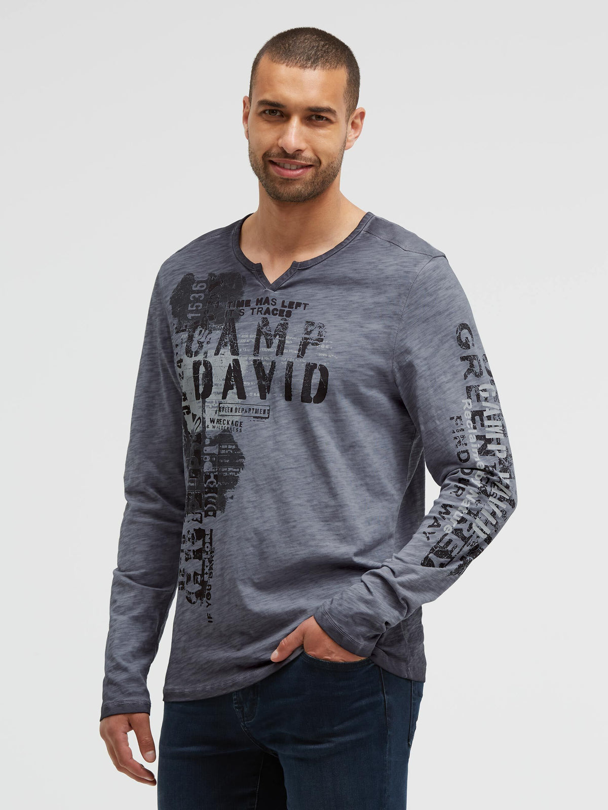 Langarmshirt Slub Jersey mit Vintage Prints black rock - 2