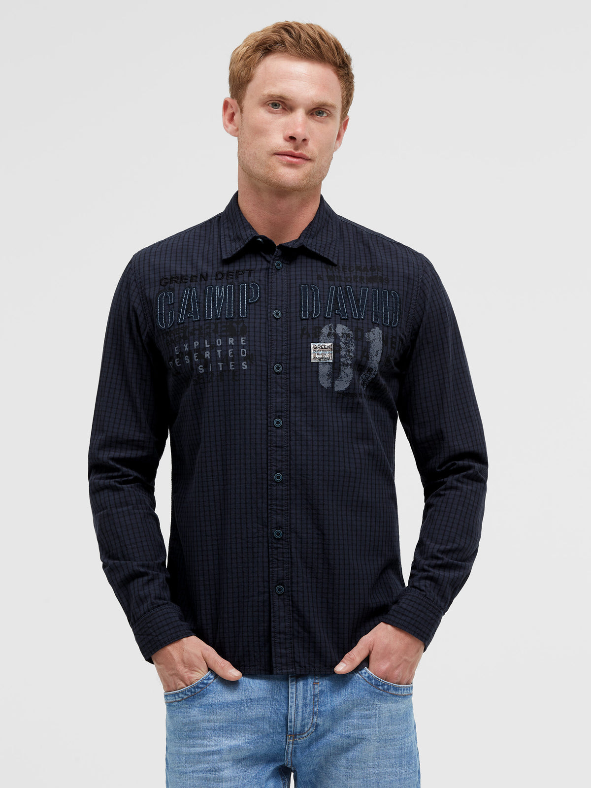 Karohemd Langarm mit Logo-Applikationen blue concrete - 2
