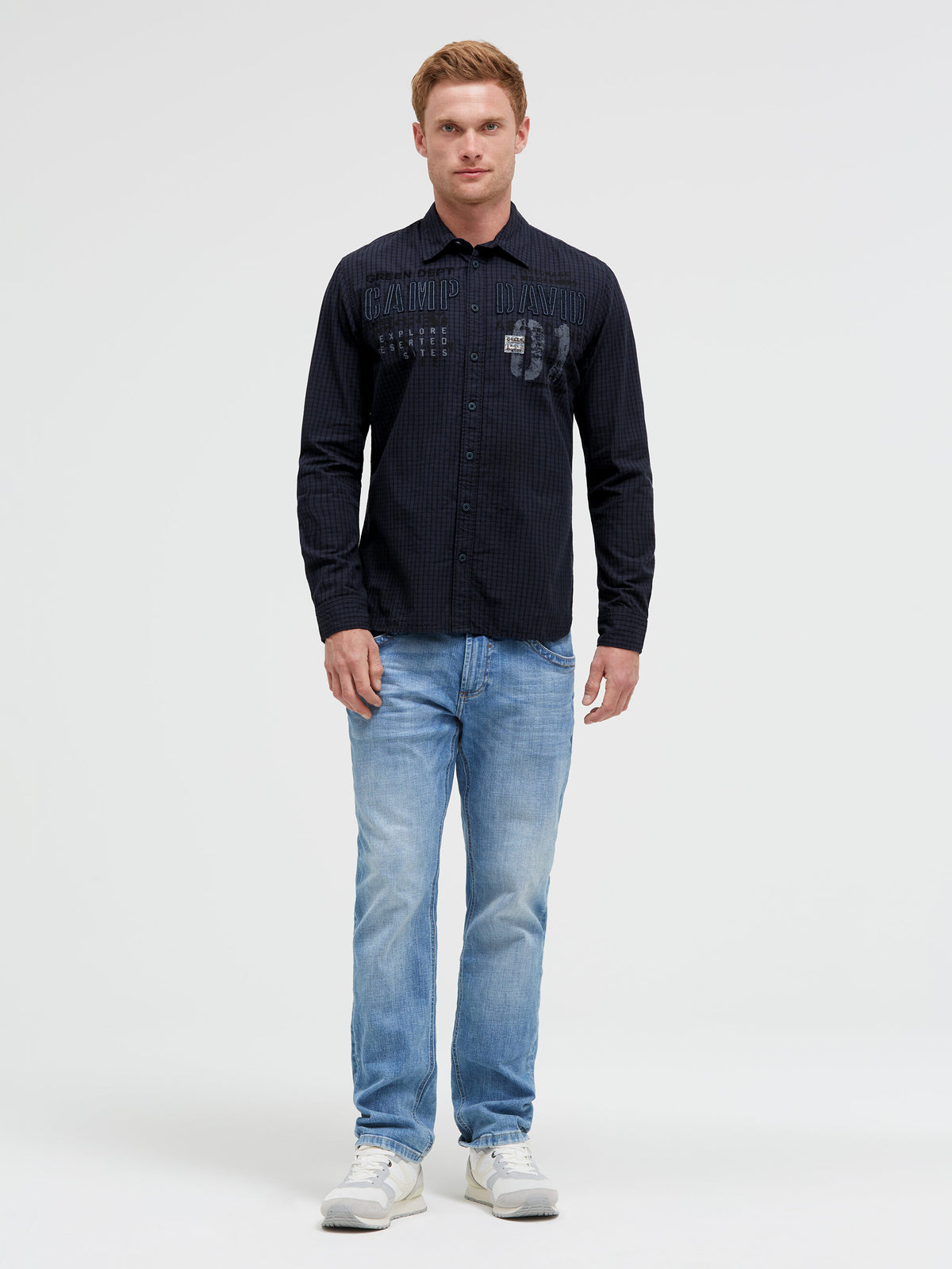 Karohemd Langarm mit Logo-Applikationen blue concrete