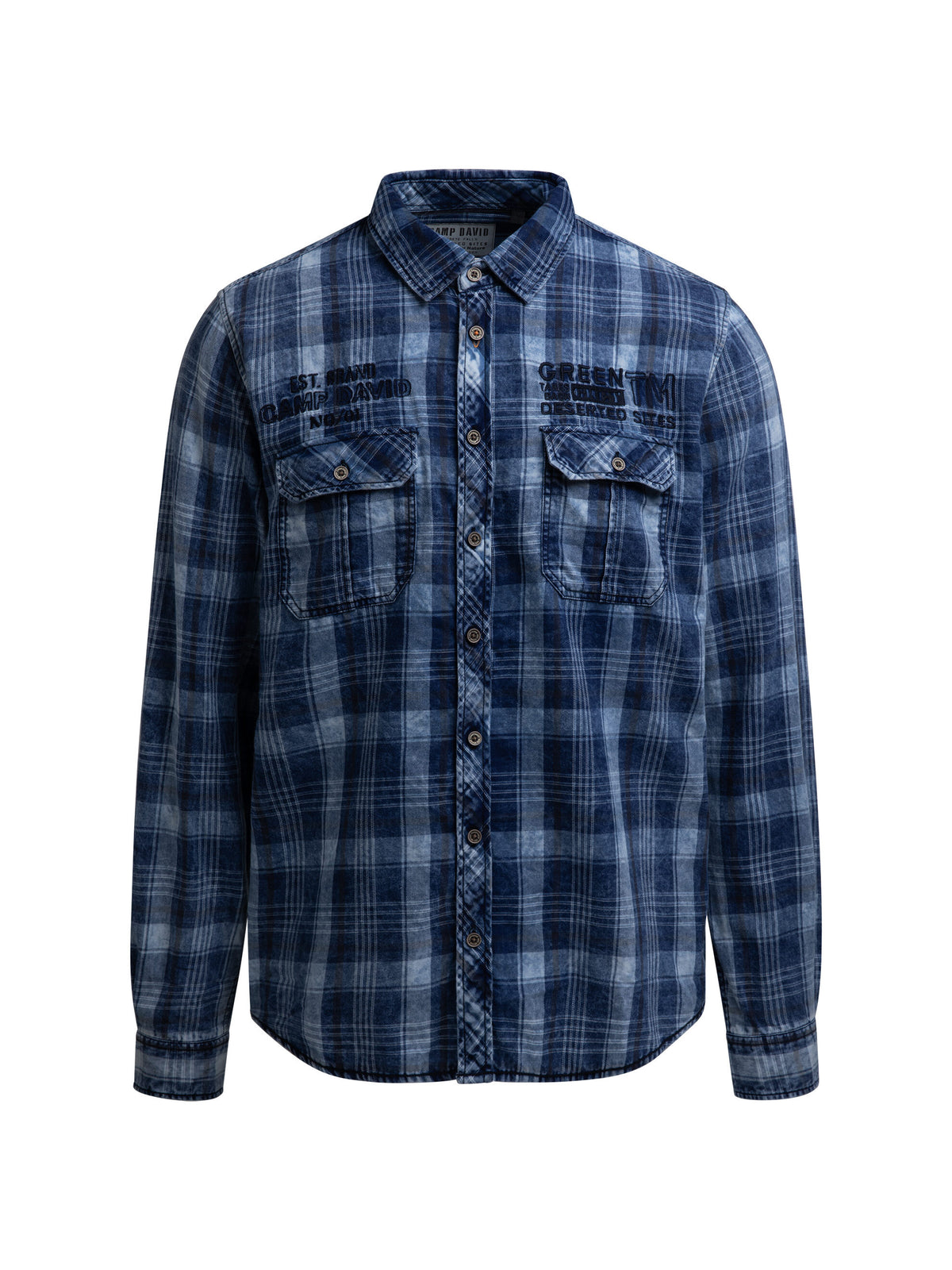 Karohemd mit Klappentaschen und Stickereien concrete indigo