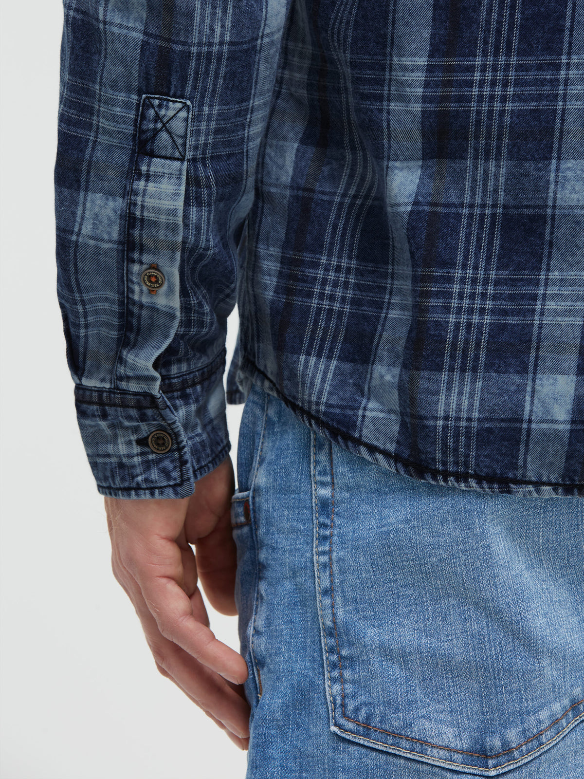 Karohemd mit Klappentaschen und Stickereien concrete indigo - 7