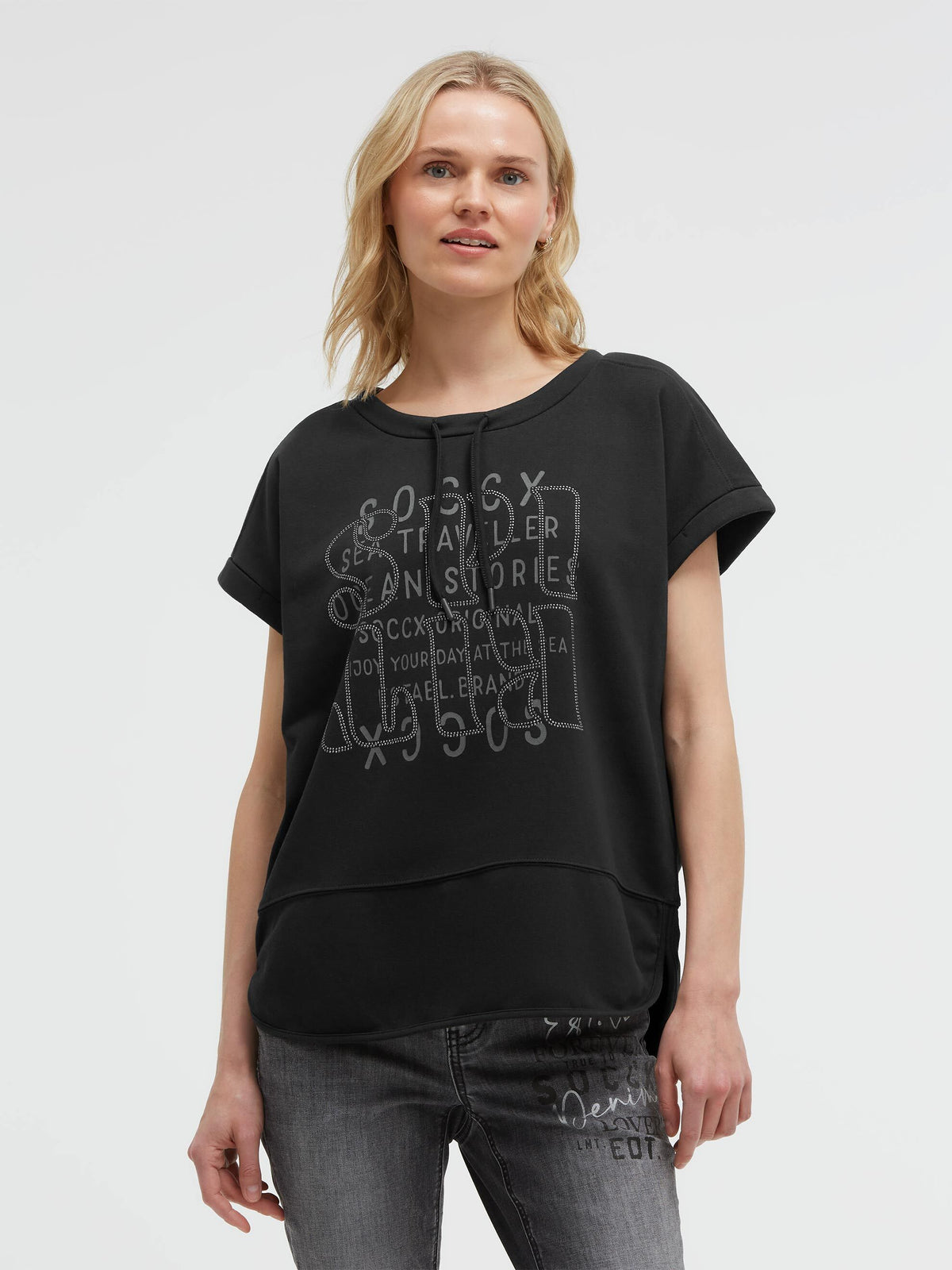 Oversized-Shirt mit Artwork aus Glitzerteinen black