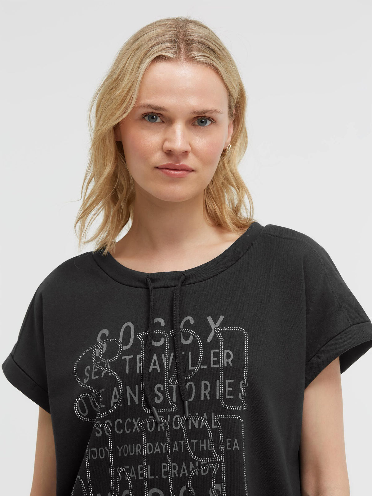 Oversized-Shirt mit Artwork aus Glitzerteinen black
