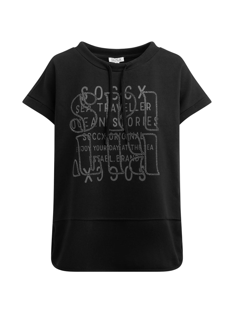 Oversized-Shirt mit Artwork aus Glitzerteinen black