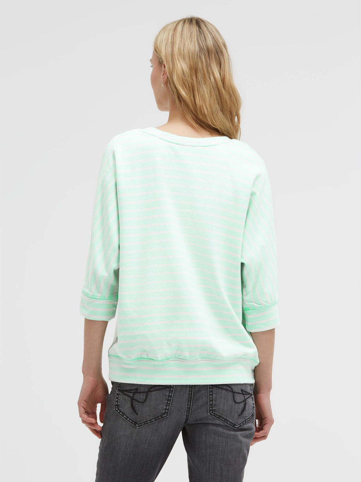Gestreiftes Kurzarm-Sweatshirt mit Pailletten-Logo ocean mint - 5