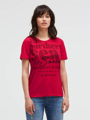 T-Shirt Rundhals mit Label Print clear red