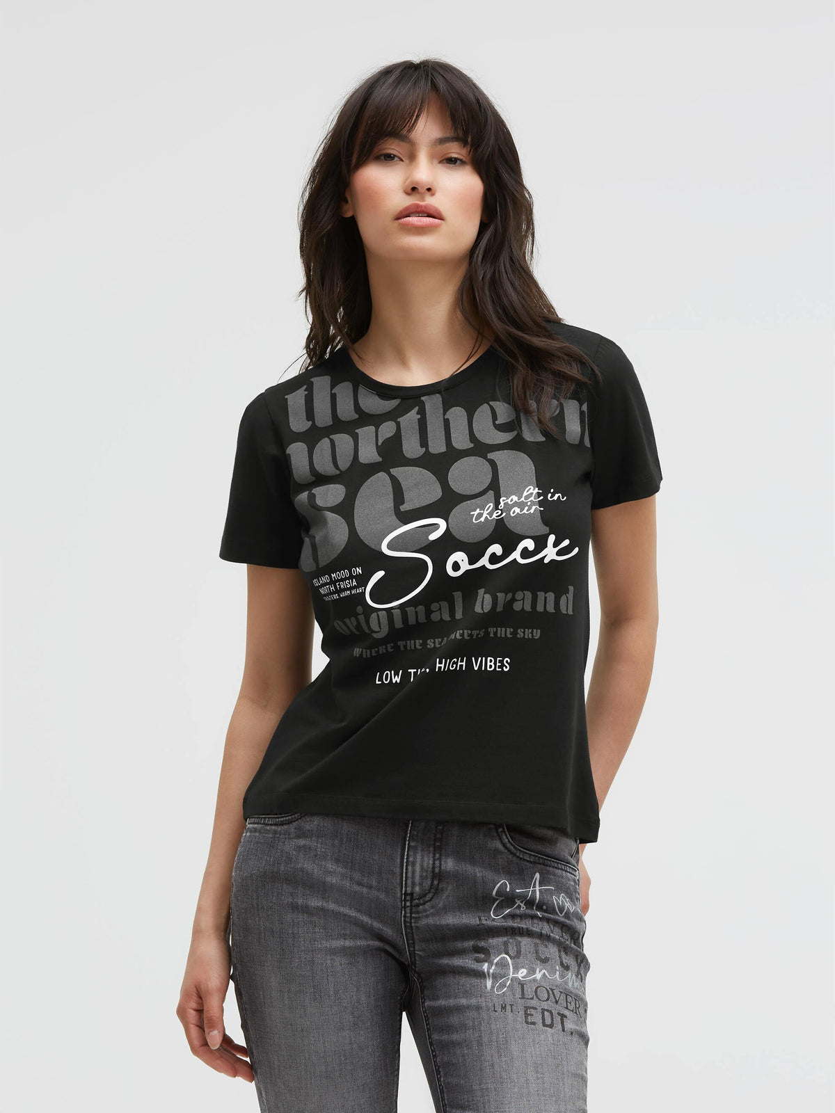 T-Shirt Rundhals mit Label Print black - 2