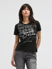 T-Shirt Rundhals mit Label Print black