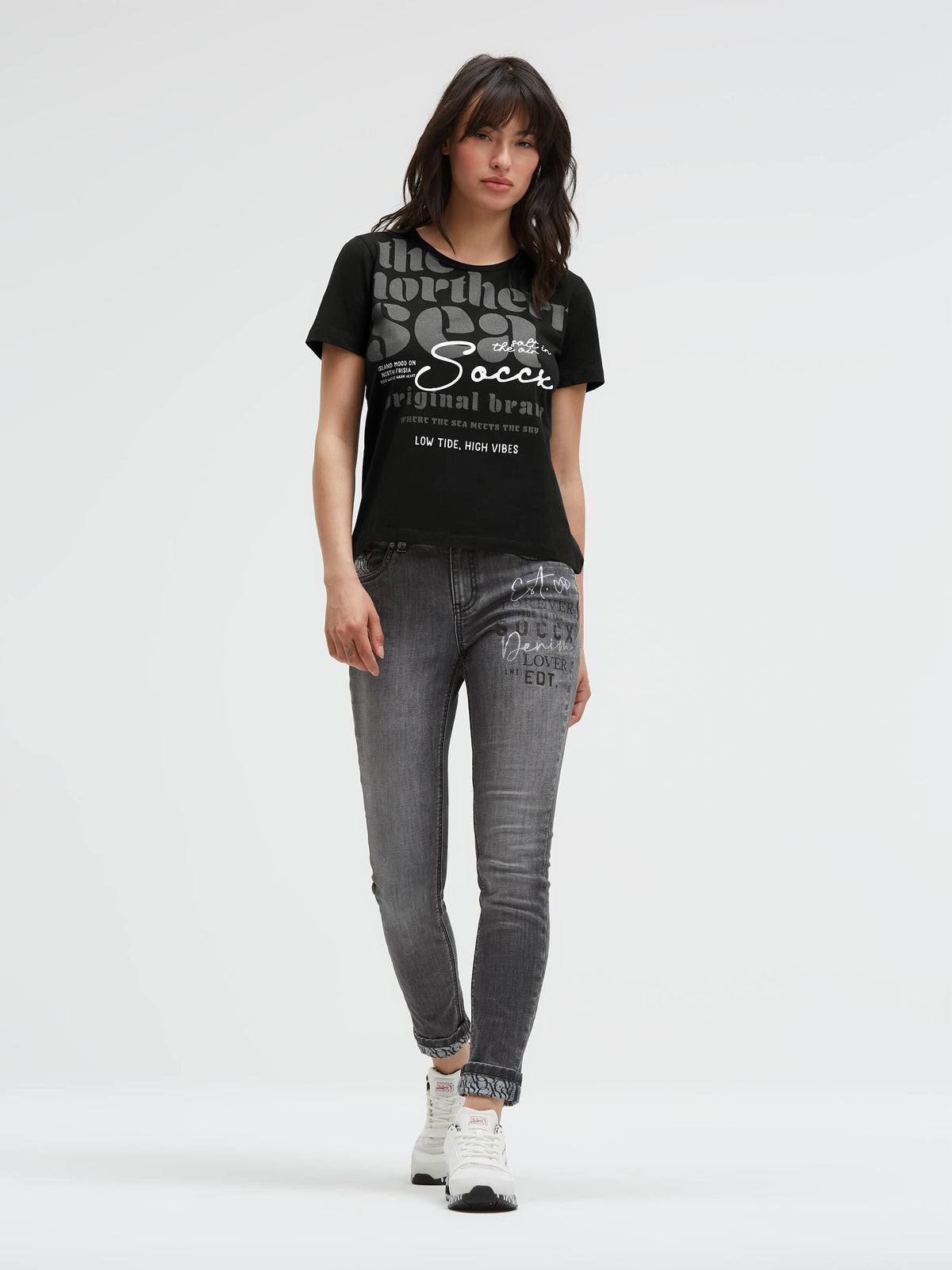 T-Shirt Rundhals mit Label Print black - 3