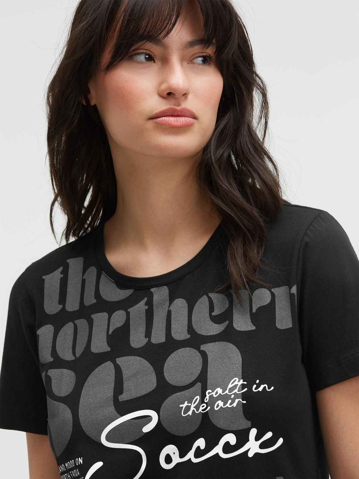 T-Shirt Rundhals mit Label Print black - 4