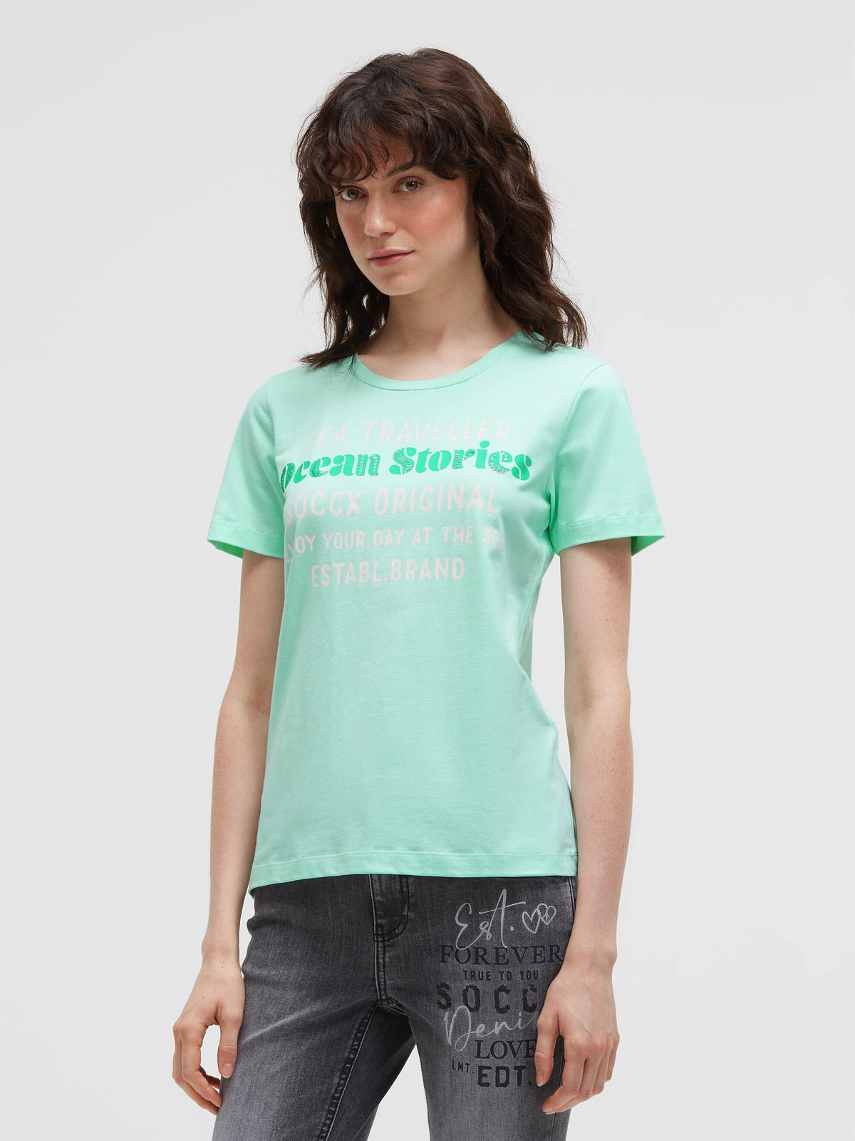 T-Shirt Rundhals mit Label Print ocean mint - 2