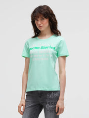 T-Shirt Rundhals mit Label Print ocean mint