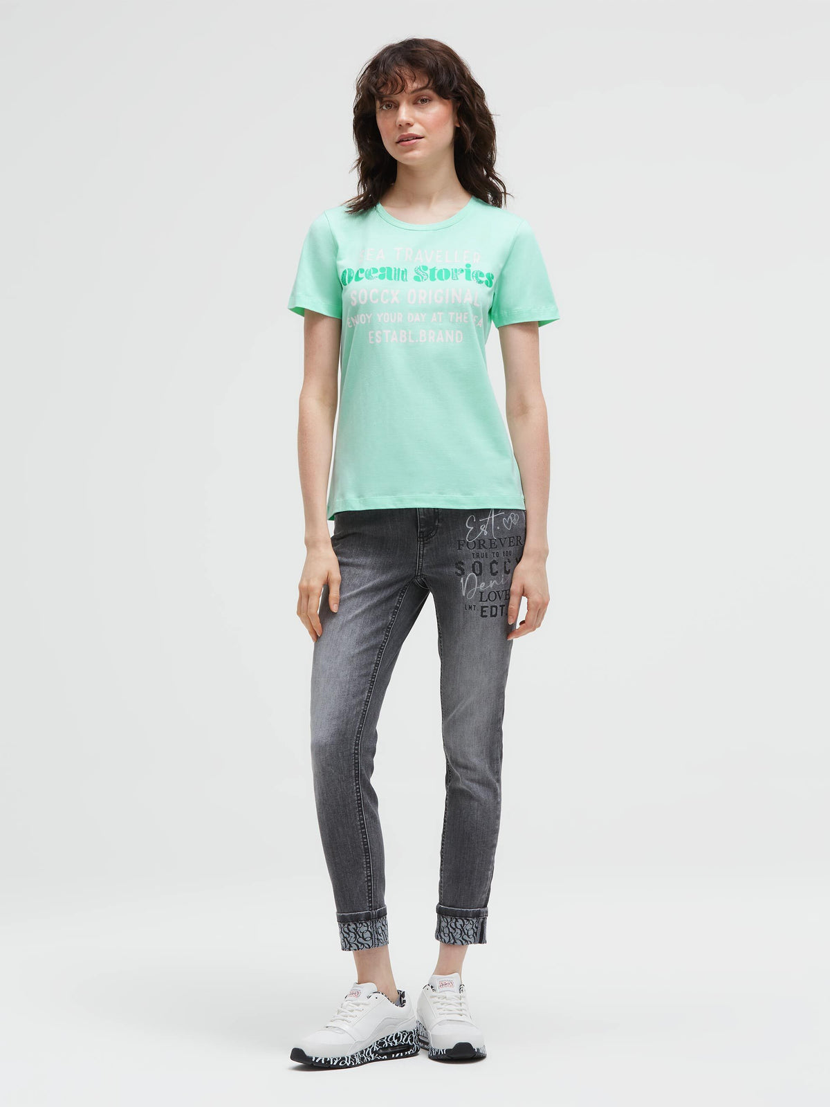 T-Shirt Rundhals mit Label Print ocean mint