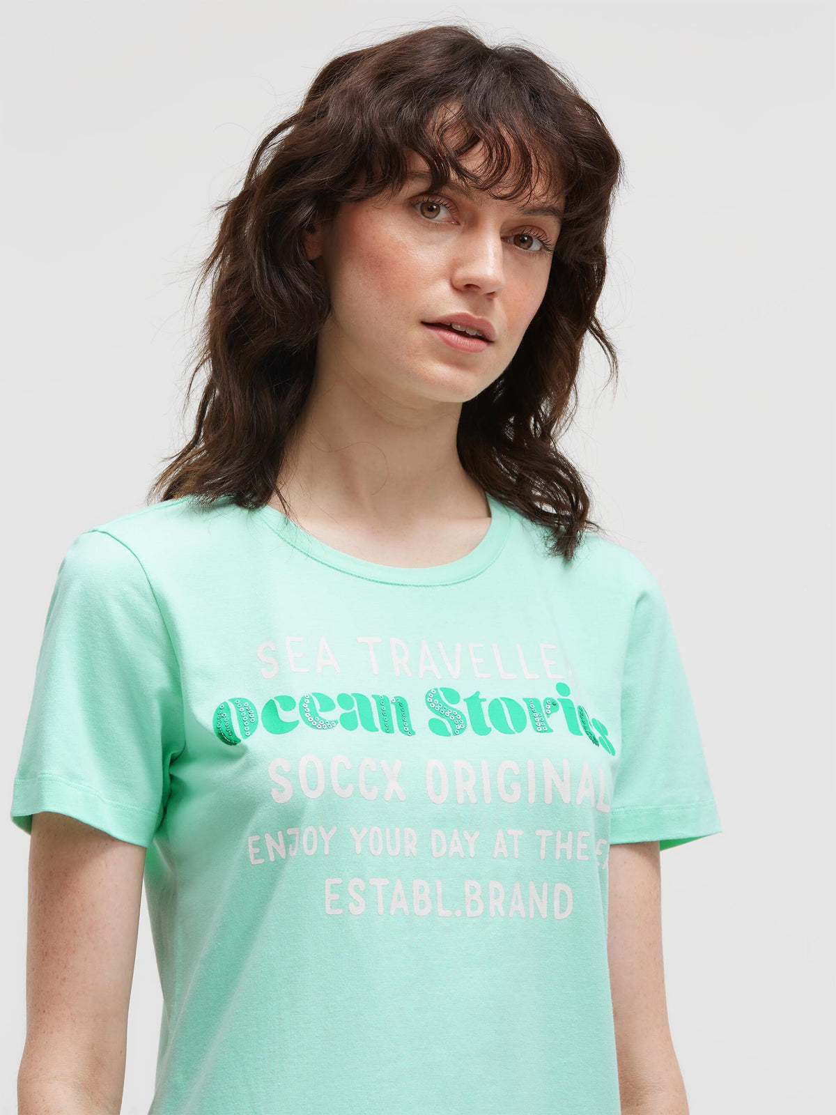 T-Shirt Rundhals mit Label Print ocean mint - 4