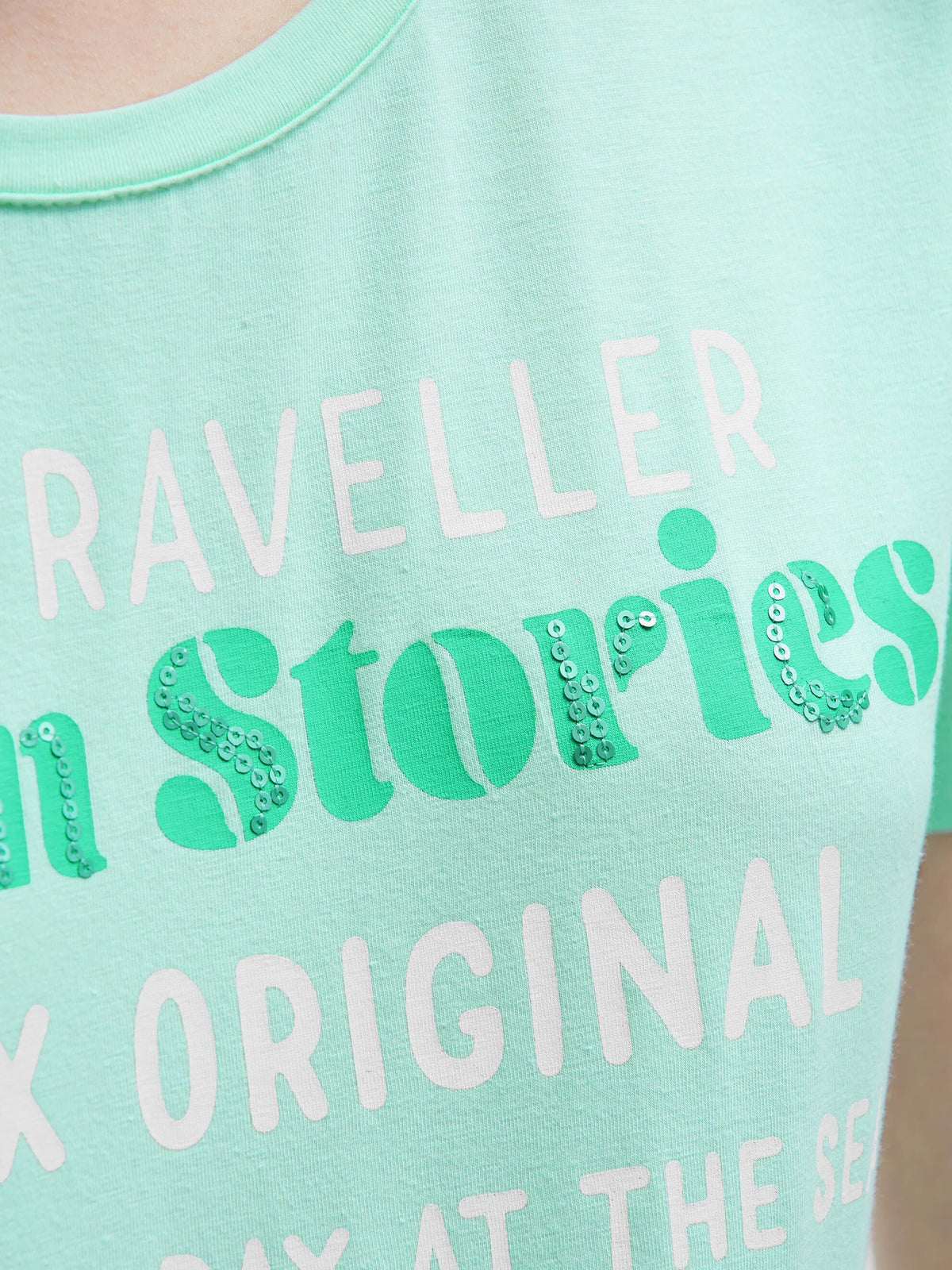 T-Shirt Rundhals mit Label Print ocean mint