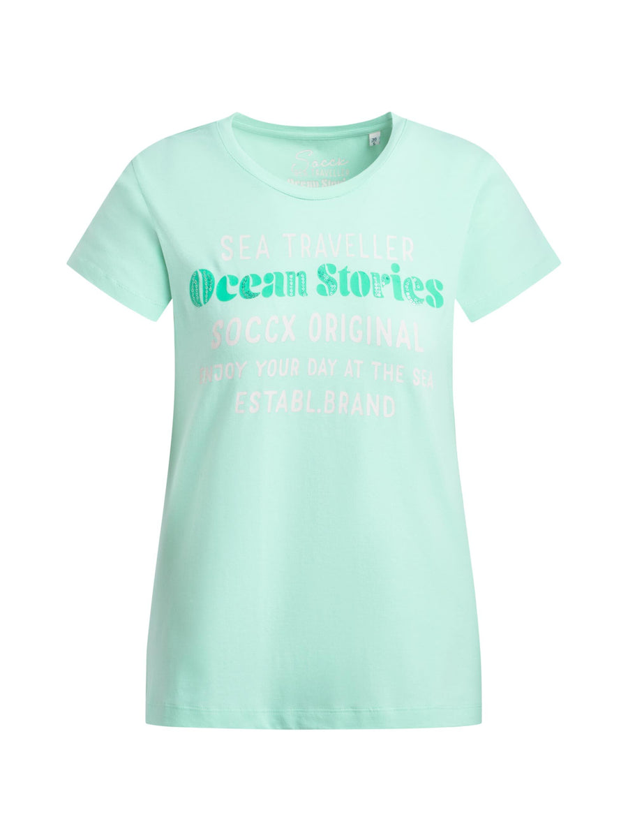 T-Shirt Rundhals mit Label Print ocean mint