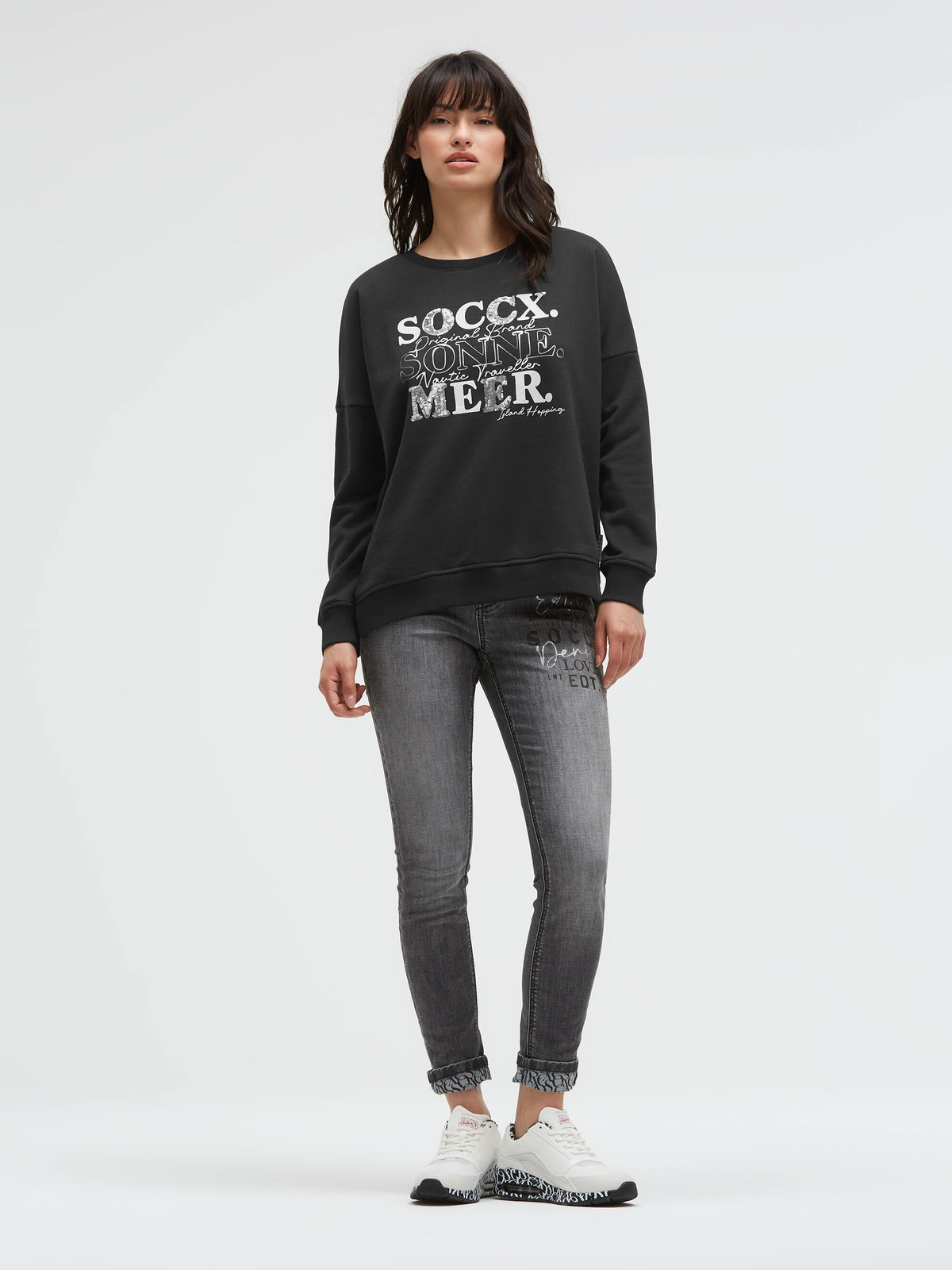 Sweatshirt mit Pailletten-Artwork und Seitenschlitzen black - 3