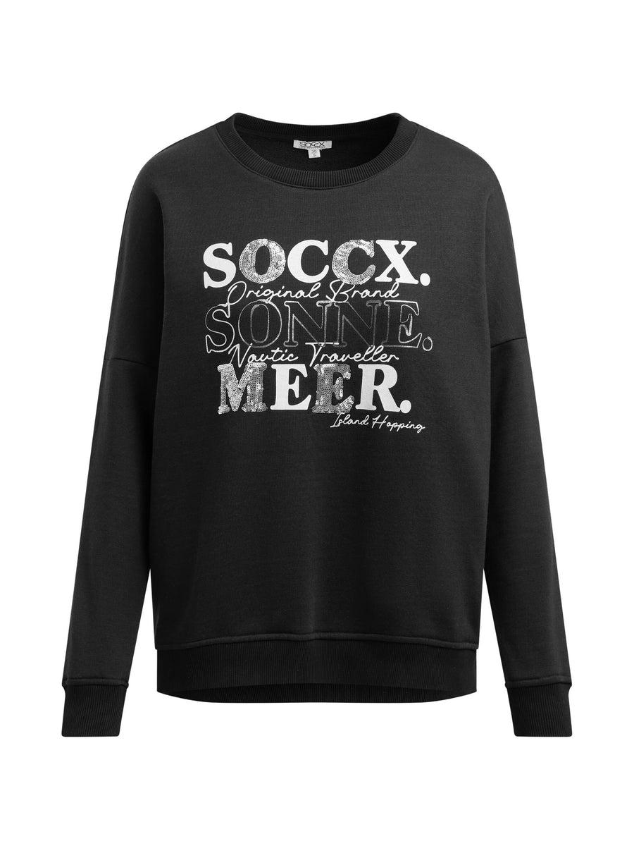 Sweatshirt mit Pailletten-Artwork und Seitenschlitzen black
