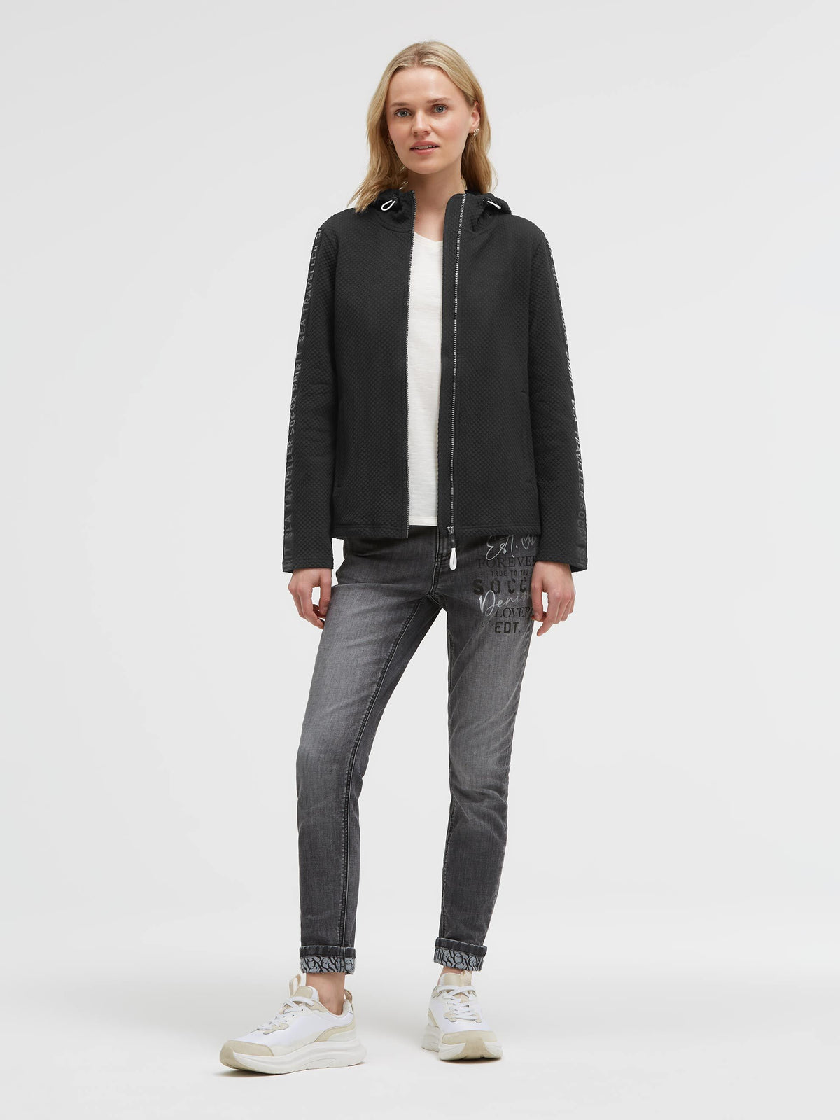 Strukturierte Sweatjacke mit Kapuze und Glossy Prints black - 3