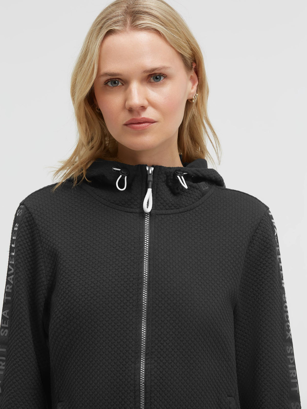 Strukturierte Sweatjacke mit Kapuze und Glossy Prints black - 4