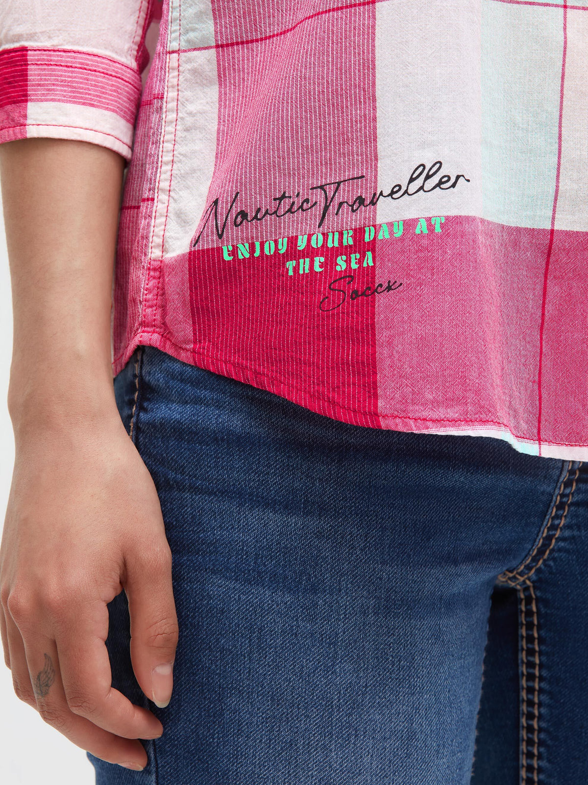 Karierte Langarmbluse mit Rückenprint multi color