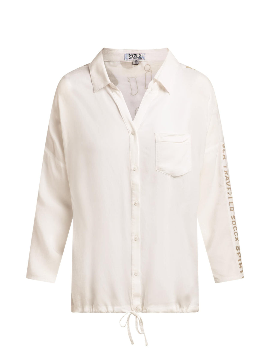 Bluse mit Backprint, 3/4-Arm und Saumband shell sand