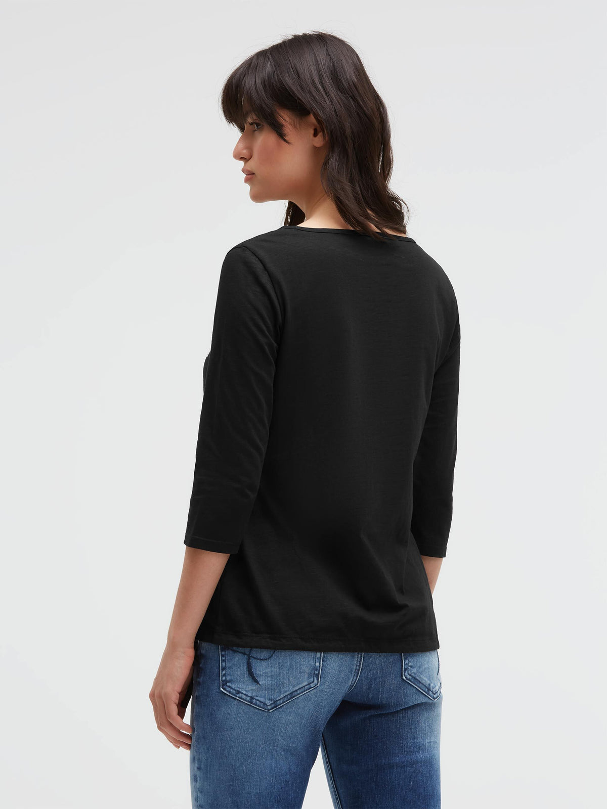 Shirt mit U-Boot-Ausschnitt, Artwork und Saumband black