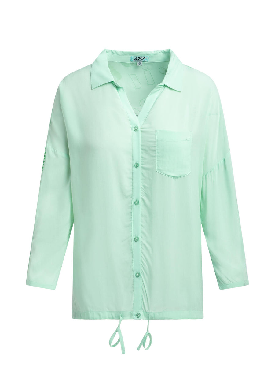 Bluse mit Backprint, 3/4-Arm und Saumband ocean mint