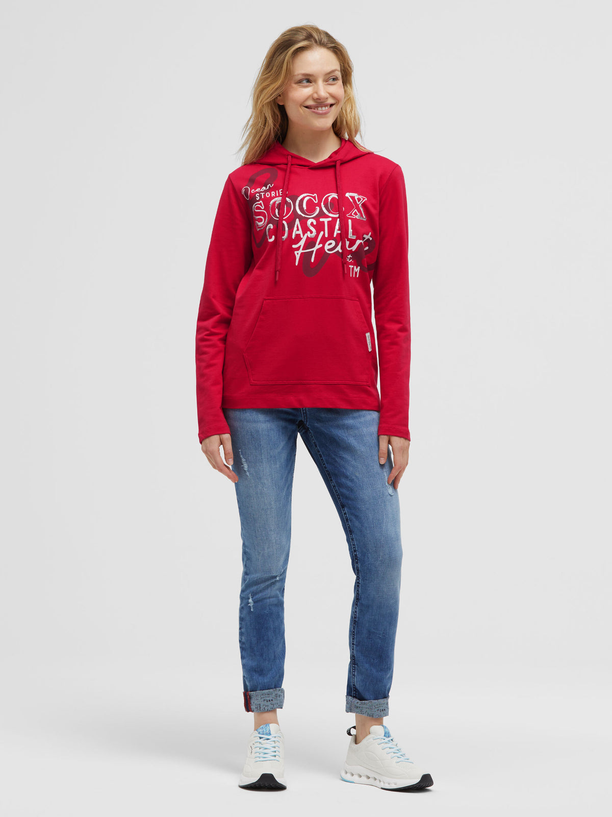 Bluza z kapturem z nadrukiem z cekinów i kieszenią typu kangur