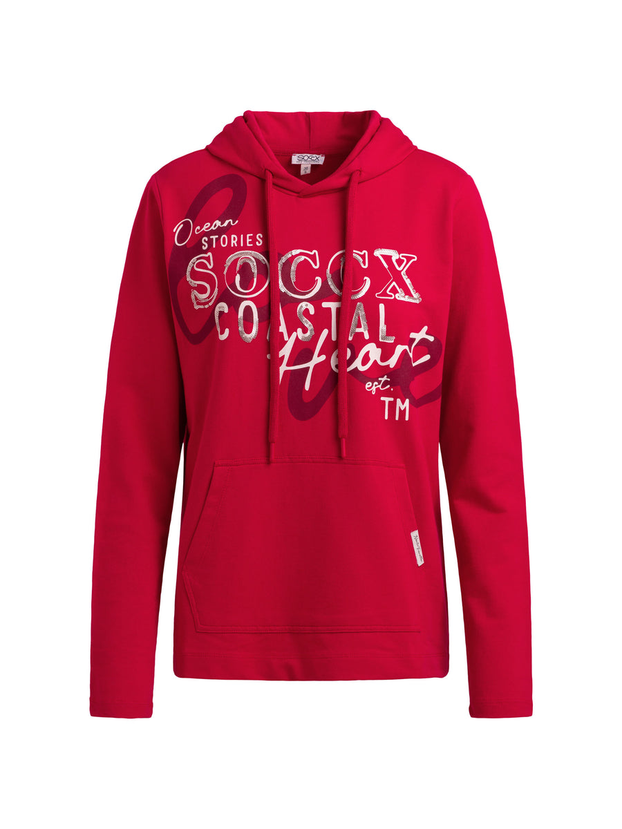 Hoodie mit Pailletten-Artwork und Kängurutasche clear red