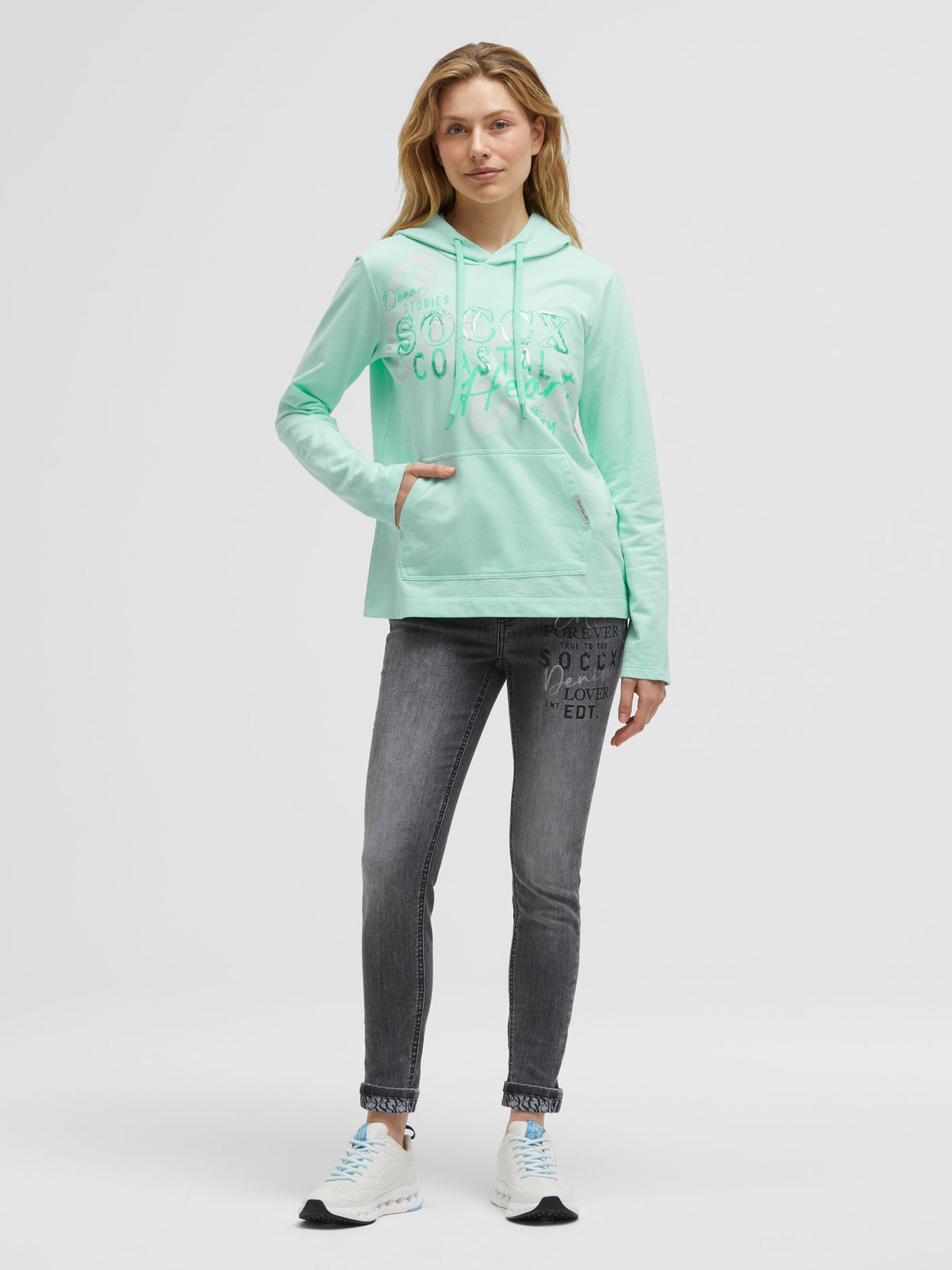 Hoodie mit Pailletten-Artwork und Kängurutasche ocean mint
