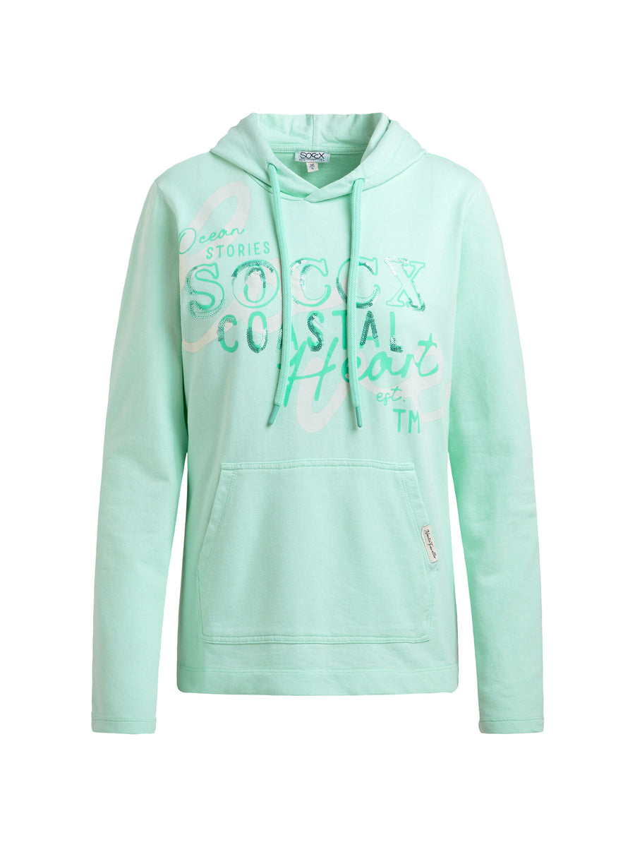 Hoodie mit Pailletten-Artwork und Kängurutasche ocean mint