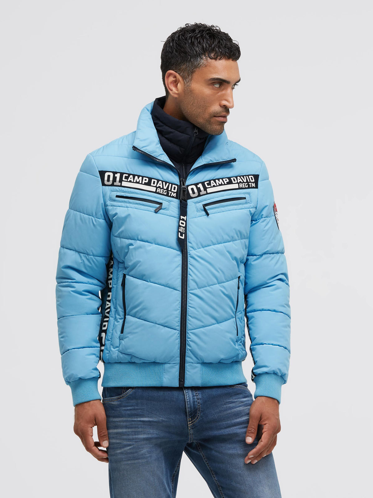 Winterjacke mit Stepp-Design und Logo-Tapes icy blue