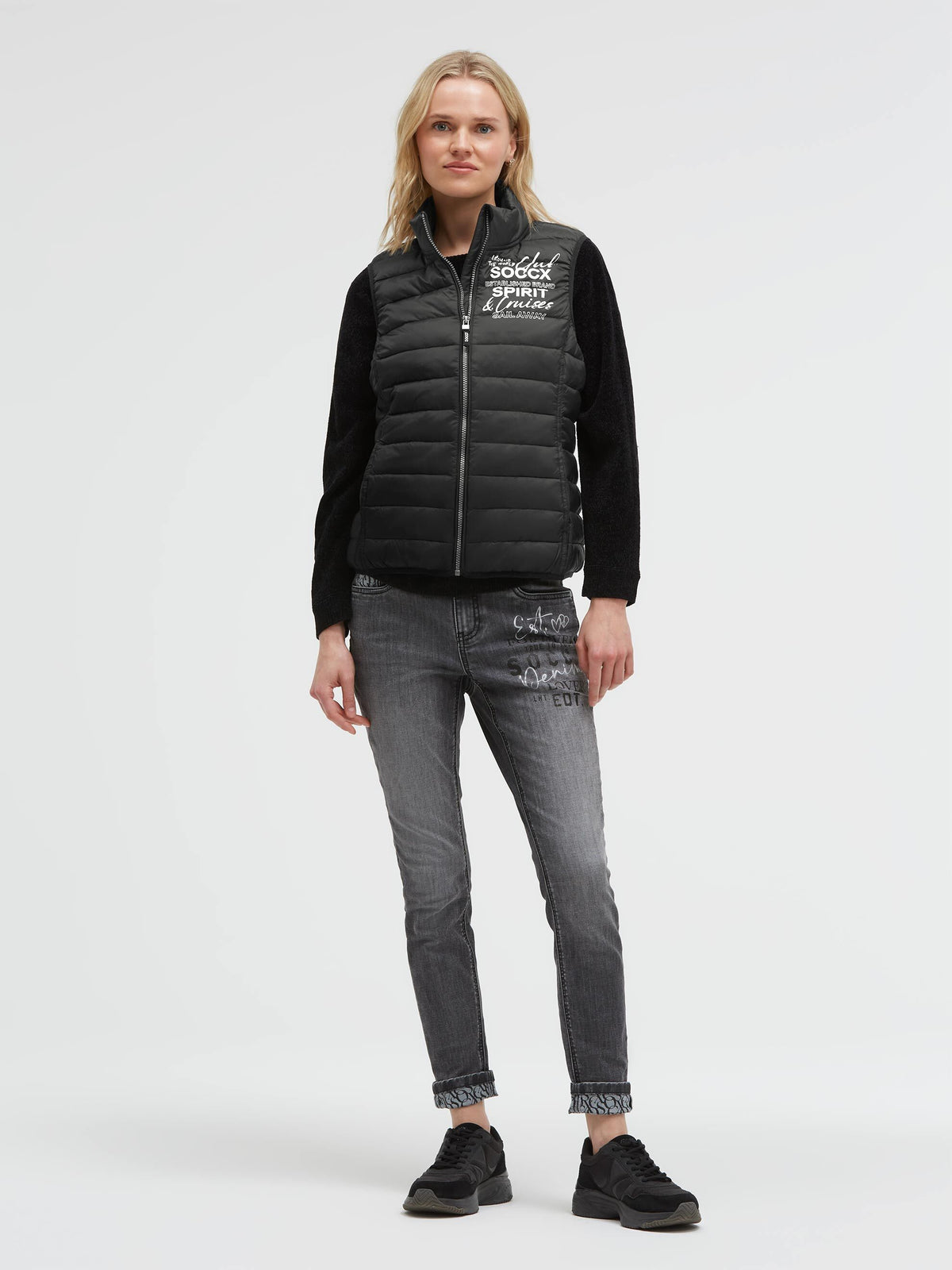Basic Leichte Steppweste mit Print black - 3