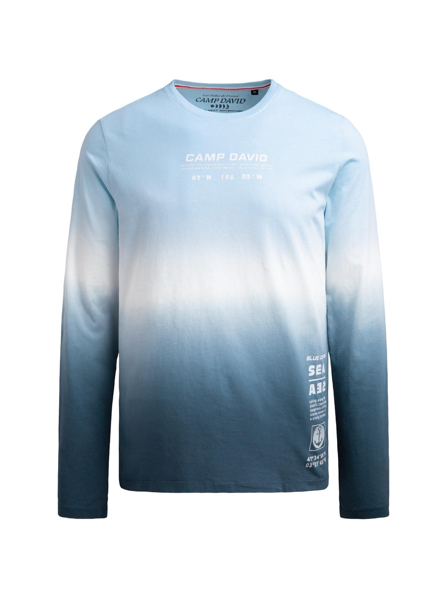 Longsleeve Dip Dye mit Label Prints light blue