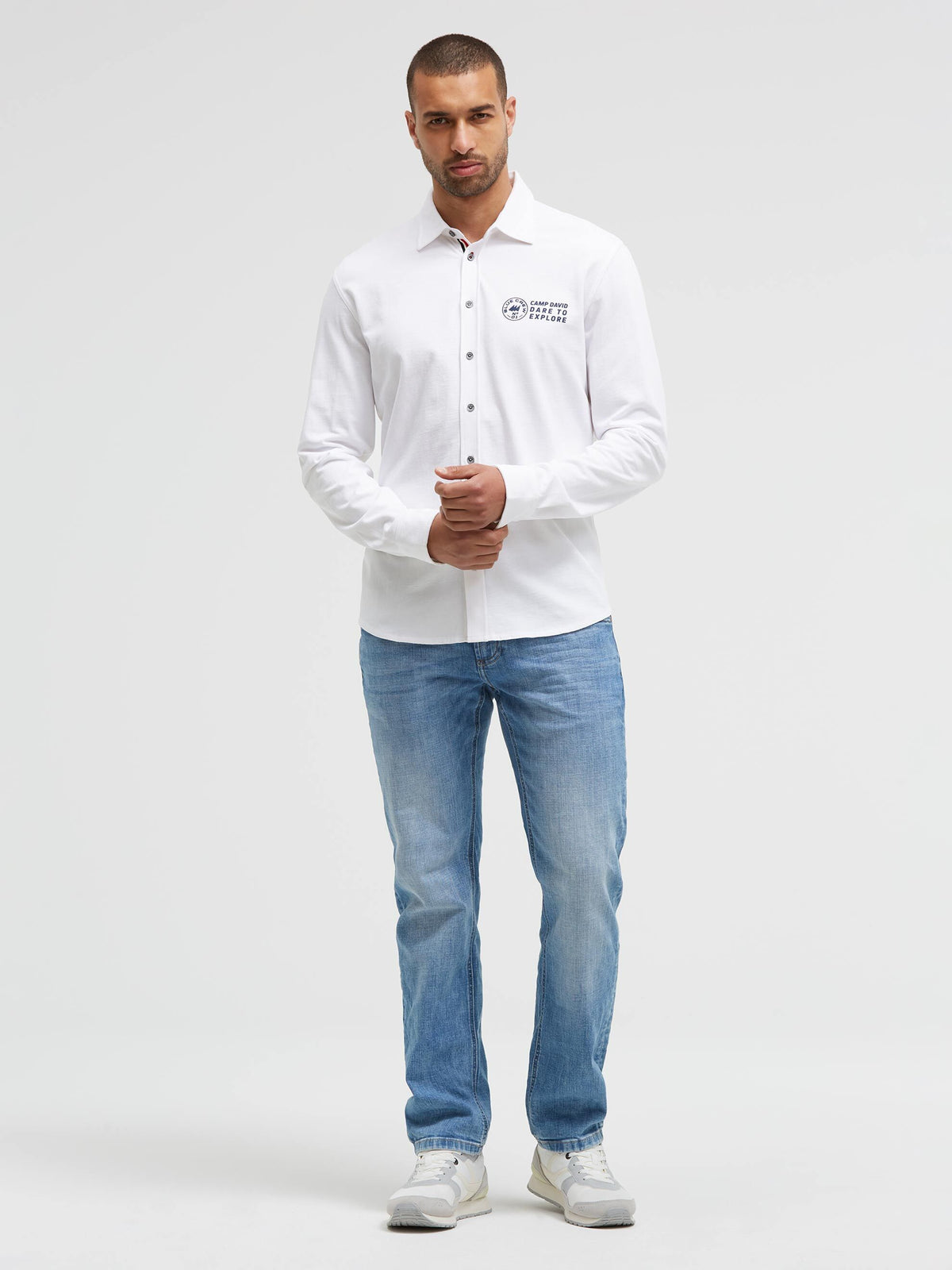 Hemd aus Struktur-Jersey mit Backprint opticwhite - 3