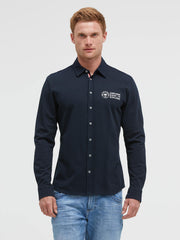 Hemd aus Struktur-Jersey mit Backprint blue navy