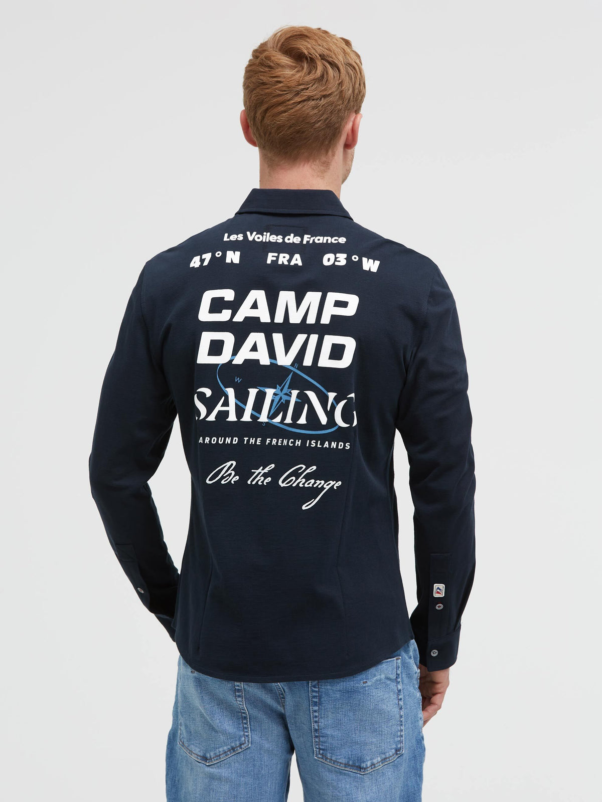 Hemd aus Struktur-Jersey mit Backprint blue navy