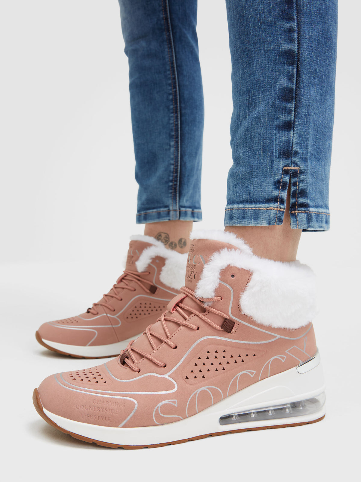 High Air Heel Sneaker mit Kunstfellrand delicate rose