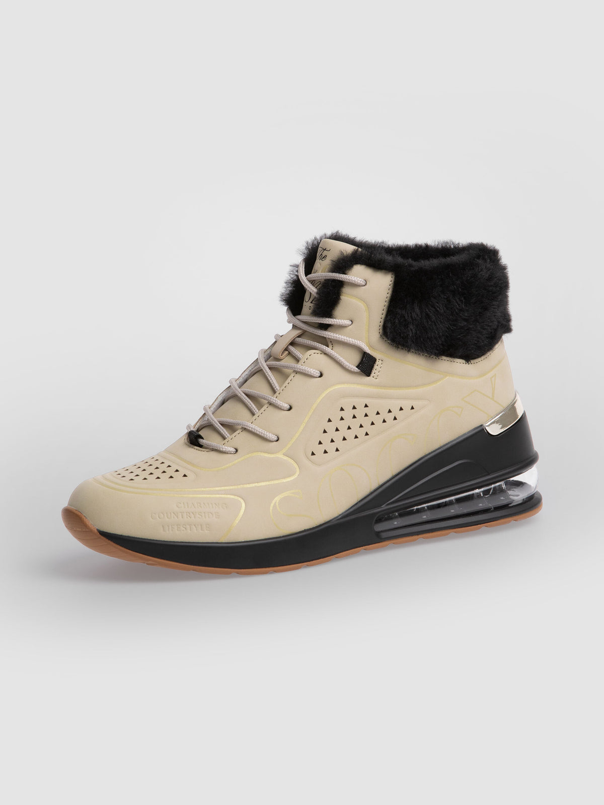 High Air Heel Sneaker mit Kunstfellrand almond cream