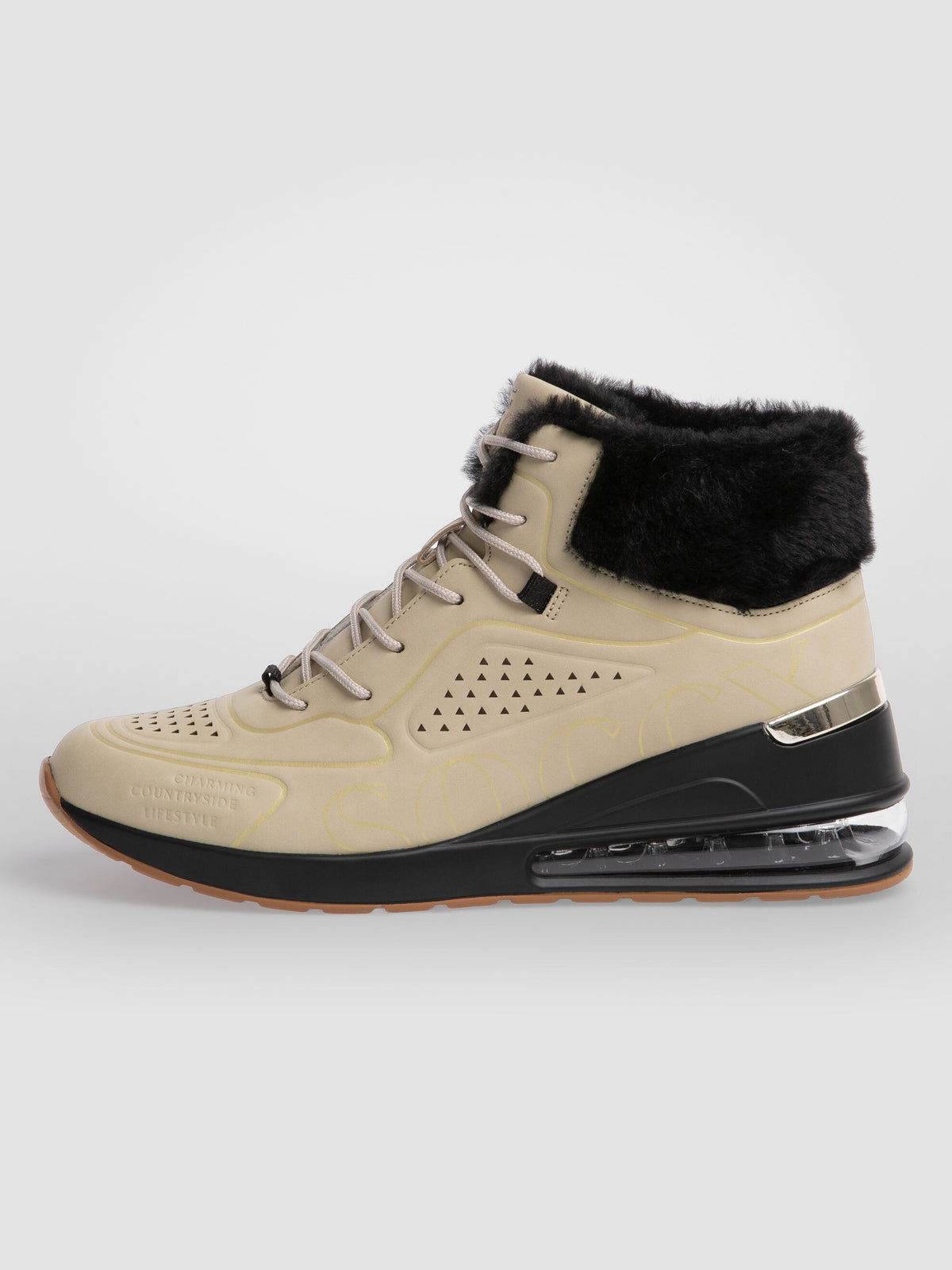 High Air Heel Sneaker mit Kunstfellrand almond cream