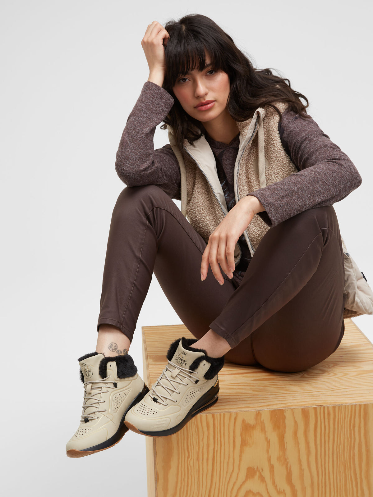 High Air Heel Sneaker mit Kunstfellrand almond cream - 9