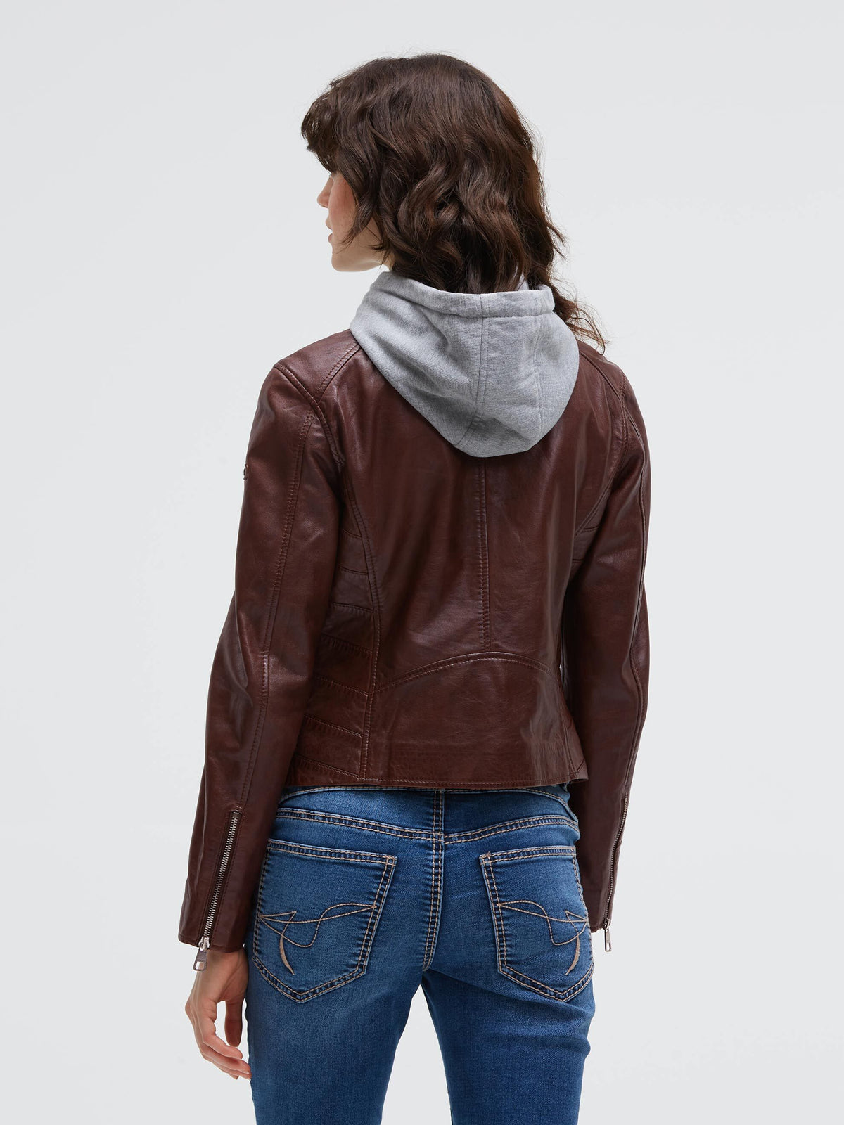 Lederjacke im Biker-Stil mit Sweatkapuze chestnut - 5