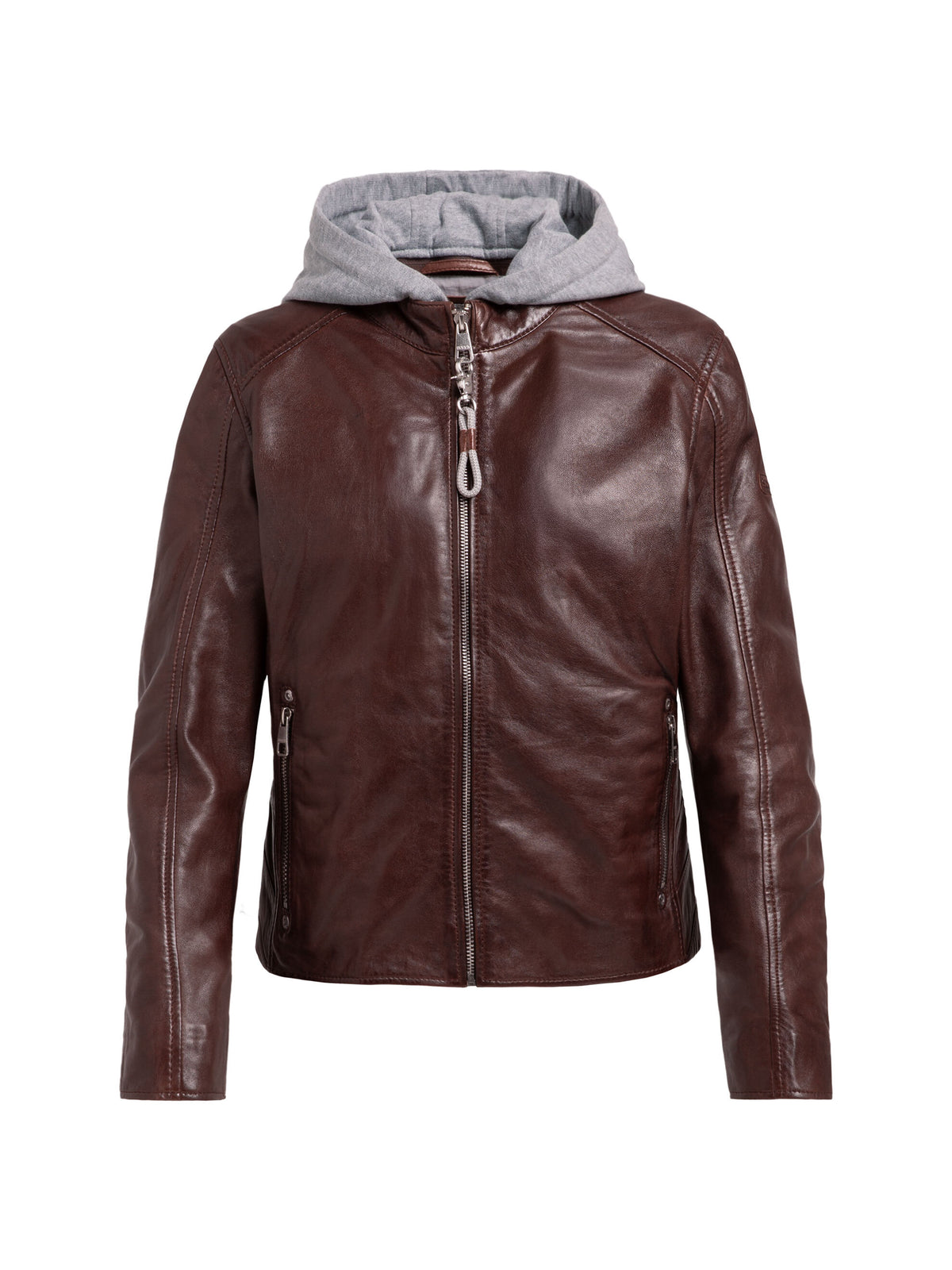 Lederjacke im Biker-Stil mit Sweatkapuze chestnut - 1