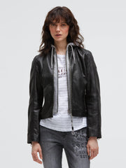Lederjacke im Biker-Stil mit Sweatkapuze black