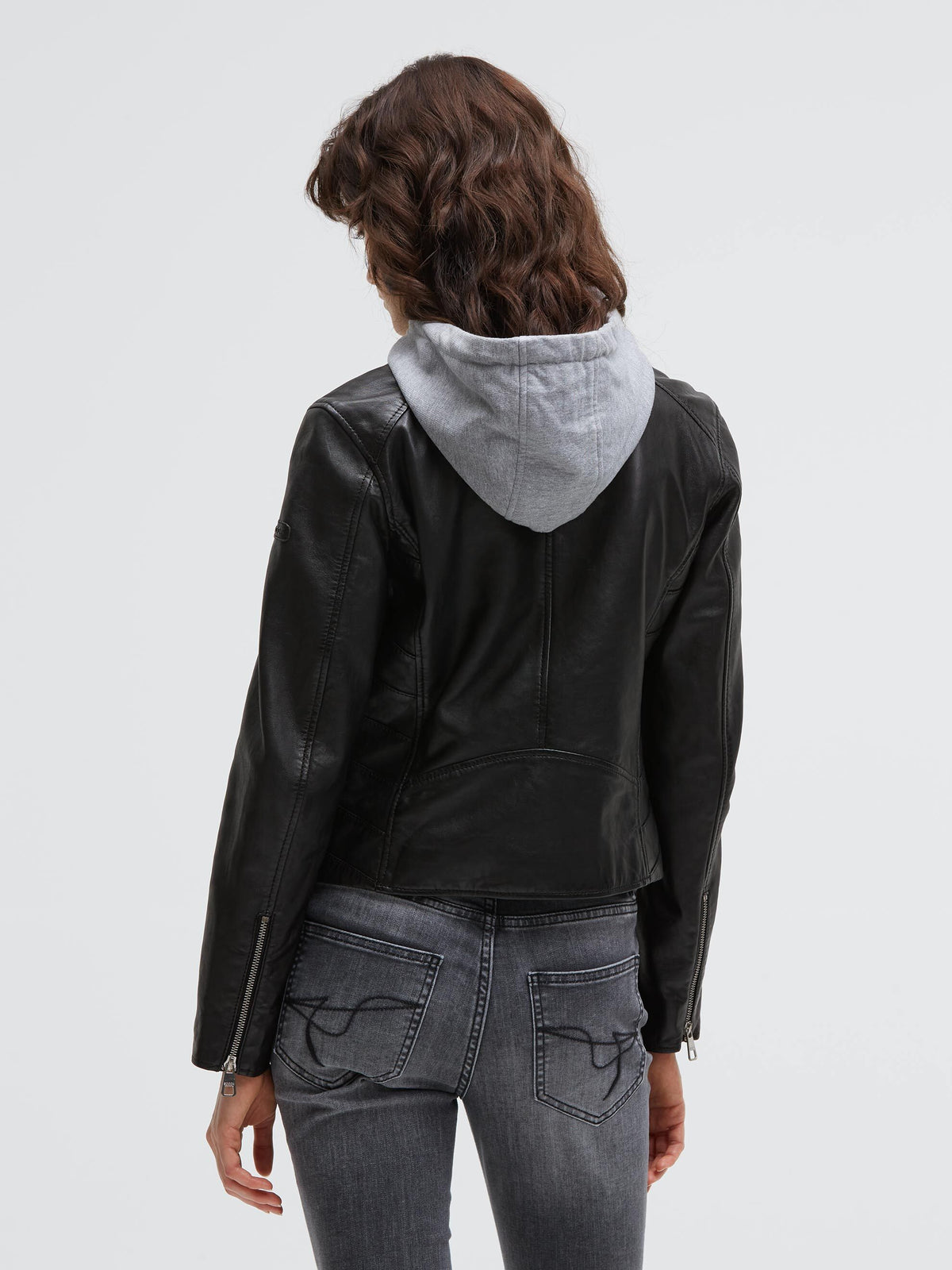 Lederjacke im Biker-Stil mit Sweatkapuze black
