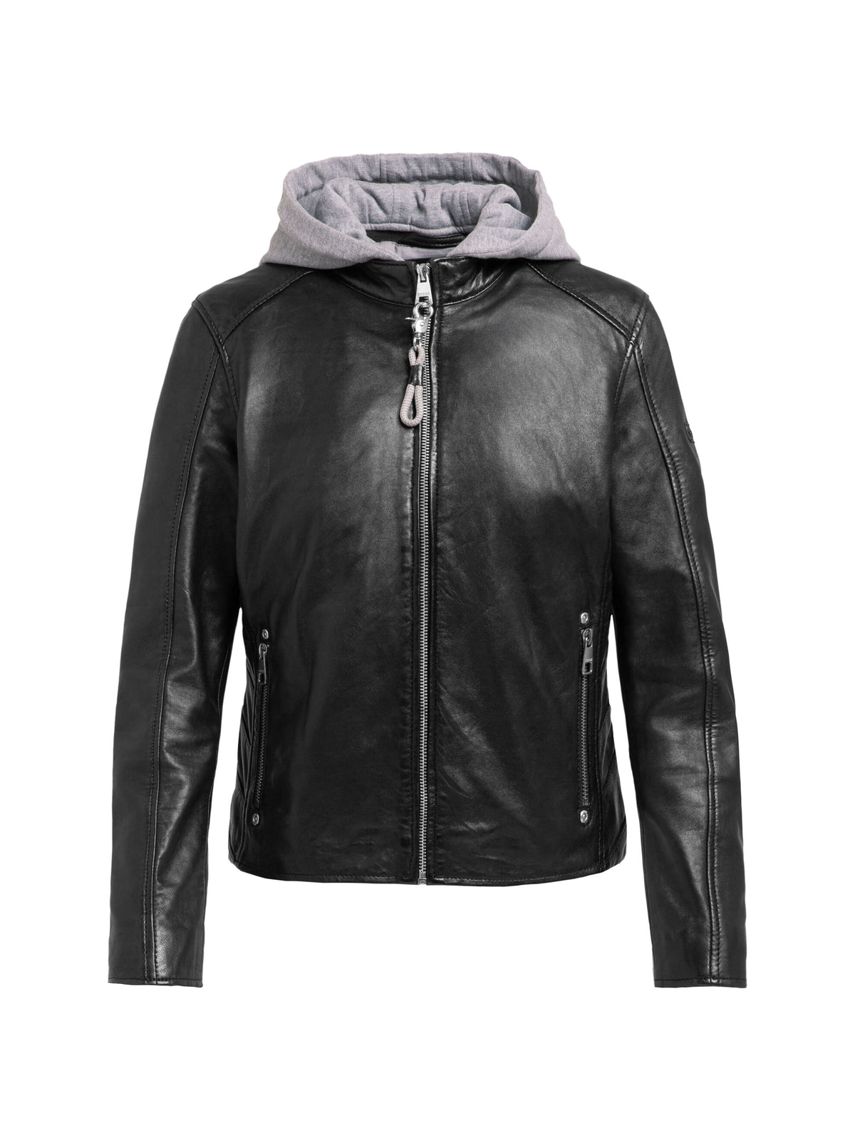Lederjacke im Biker-Stil mit Sweatkapuze black - 1