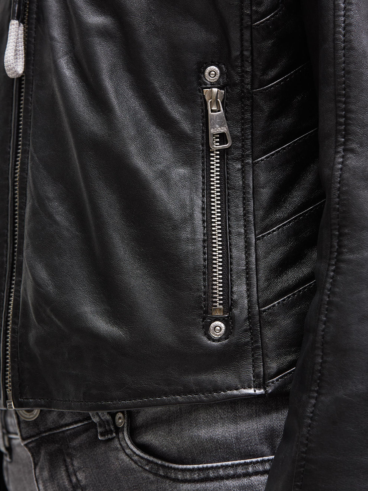 Lederjacke im Biker-Stil mit Sweatkapuze black